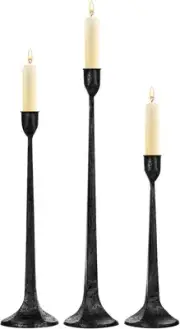 Iron Taper Candle Holder Set of 3 - Decorative Tall Black & Silver