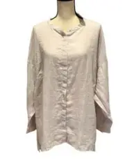 Eileen Fisher Ceramic Mandarin Collar Boxy Organic Linen Shirt Size 2X Orig $208