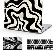 B BELK Compatible with MacBook Air 13 inch Case 2025 2024 2023 2022 M4 A3240 M3 A3113 M2 A2681, Plastic Hard Shell Case for MacBook Air 13.6 inch + Keyboard Cover + Screen Protector, Black Wave