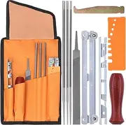 10Pcs Chainsaw Sharpener File Kit Includes 5/32'', 3/16'', 7/32" Round Chainsaw Files, Flat File, Wood Handle, Depth Gauge, Filing Guide for Sharpening Filing Chain Saw Teeth Blade