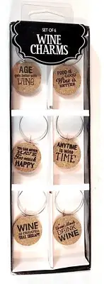 Set of 6 Decorative Cork Wine Glass Charms