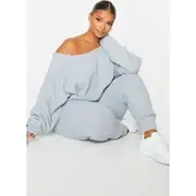 Plus Grey Waffle Knitted Lounge Set, Grey