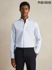 Reiss Soft Blue Storm Double Cuff Double-Cuff Two-Fold Cotton Shirt (F77489) | $195