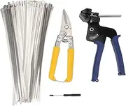 Metal Zip Ties for Outdoor, Tie Wraps Metal Cable Tie Tool Stainless Steel Heavy Duty Adjustable Fastening Cutting Tie Tool Set with 100PCS Metal Ties Tool Kit for Home