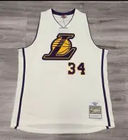 SHAQUILLE O'NEAL LA LAKERS M & N CHAINSTITCH CREAM JERSEY SIZE 2XL NWT'S.