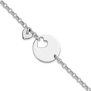 [JewelryWeb] 12.1mm 925 Sterling Silver Love Heart and Cut Out Disc Bracelet 19 Centimeters Link-Bracelet for Women