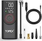 TOPEX 12V Car Tyre Inflator Portable Air Compressor Cordless Air Pump 150PSI Air Pump Dual Power Electric Tyre Pump with LED Light & LCD Display for Car/Motorcycle/Bike/Ball/Custom