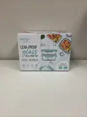 Bentgo 2pc 4.4c Glass Meal Prep Container Set Blue Quartz: Leakproof Glass