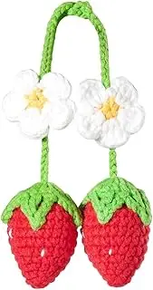 JNNJ Pack of 2 Car Mirror Pendants, Hand Knitted Strawberry Flowers Car Pendant, Car Mirror Hanging Charms Accessories, Flower, Hand Knitted Car Decor for Women (Red)