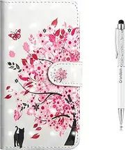 Grandoin iPhone 8 Case, iPhone 7 Case, Wallet Style Mobile Phone Case for Apple iPhone 8 / iPhone 7 4.7 Inch Mobile Phone Case PU Leather Flip Cover 3D Colourful Pattern Case Protective Case (Pink Tree)