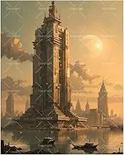 Futuristic Cityscape Paint by Numbers Kit for Adults - DIY Sci-Fi Skyscraper with Boats Painting on Canvas 16x20In, Acrylic Paint Set, Suitable for Beginners,Art for Home Decoration or Gifts