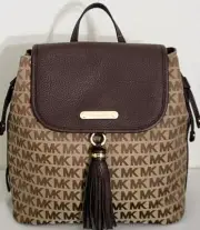 MICHAEL KORS BEDFORD JAVA BROWN MONOGRAM MK LOGO DRAWSTRING BACKPACK BAGNWT!
