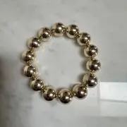 Vintage Light Gold-Tone Color Polished Round Beaded Elastic Bracelet 14.5mm Bead