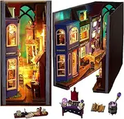 Cjeuxnr DIY Book Nook Kit, 3D Wooden Puzzle Miniature Booknook Bookend Bookshelf Decor with Furniture for Bookshelf Insert Decor Crafts Model Build Miniature House Kit for Birthday