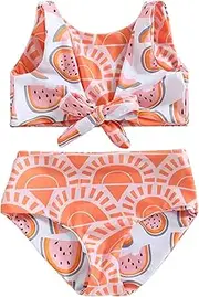 [AEEMCEM] Toddler Baby Girls Swimsuit Bikini Sets Halter Sleeveless Crop Tube Top Ruffle Shorts Sun Hat 3Pcs Bathing Suit