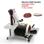220V Electric Bench Belt Sander 5" Disc Grinder for Metal Wood Plastic Belt 400W