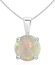 [Angara] Natural Classic Round Opal Solitaire Pendant Necklace in Sterling Silver/10ct/14ct Solid Gold for Women | October Birthstone Jewellery for Her
