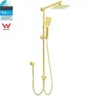 KYLINS Brushed Gold Twin Square 8" Shower Head 3 Modes Handheld Sliding Rail Set