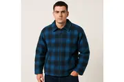 Mens Fur Lined Zip Jacket Polar Fleece w/ Quilted Sleeves Warm Winter in Blue/Black