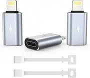 TechMatte 3 Pack 15W USB C to Lightning Charging Adapter Compatible with iPhone 14/13/12/11 Pro Max Mini/X/XR/XS/SE/iPad/AirPods, Not Support Headphones, OTG, with Anti-Lost Holder (Grey)