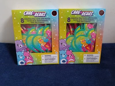 2 Care Bears Valentine Day Cards with Pencils