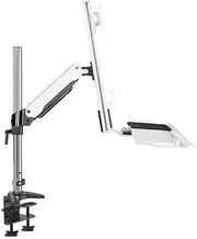 Adjustable Arm Desk Mount White Single Arm Single Screen with Engineered Tray Clamp Table Monitor Stand Arm with Tray for 15-27 Inch Screens Monitor Arm Desk Mount