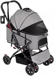 Pet Stroller Dog Stroller Cat Stroller Folding Dog Stroller Pet Stroller 3 in 1 Detachable Cat Stroller 4 Wheel Storage Basket for Small Medium Dogs Cart Dog Pram Dog Cat(Color:Gray)