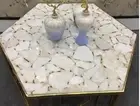 Elegant White Agate Stone Hexagon Coffee Table Top Unique Desk Top for your Home