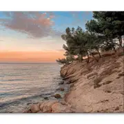 Sunset At the Sea on Rocky Coast Print 100% Australian Made 150 x 100cm (Stretched)