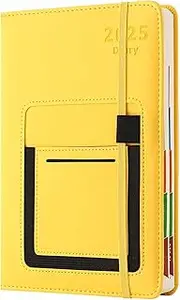 2025 Academic Diary A5 Page a Day January to December 2025 with Colourful Monthly Index, Mid Year, Front/Inner Pocket, Elastic Closure, Yellow