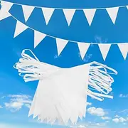 20m 52pcs White Pennant Bunting,Polyester Fabric Reusable Triangle Flags Banner for Indoor Outdoor Birthday Party Wedding Decorations