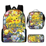 Pikachu Backpack Kids Shoulder Bag 3 PCS Showbag Pencil Case Teenager Student Pokemon School Travel Accessory Fun Design