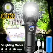 XHP160 Super Bright LED Flashlight Torch Battery USB Rechargeable Zoomable Lamp