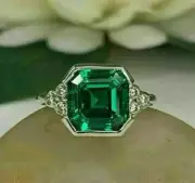 Art Deco Style 2.4Ct Green Lab Created Emerald 14K White Gold FN Engagement Ring