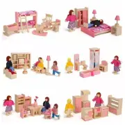 Pink Dollhouse Furniture Set Wooden Dolls Wood Furnitures Doll