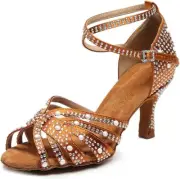 Women’s Rhinestone Salsa Latin Dance Shoes Ballroom Satin Shoe Bachata...