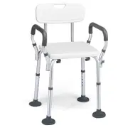 Costway Adjustable Shower Chair Non-Slip Bath Stool Seat Aid Bench Bathroom w/Shower Head Holder & Padded Armrest