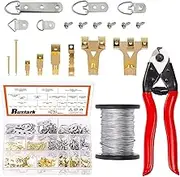 Rustark 267Pcs Picture Hanging Kit 75lb 40lb 30lb 20lb 10lb Picture Hanging Hooks, 50M Picture Hanging Wire, D Ring Picture Hangers with Screws, Cable Cutter Picture Frame Hanging Hardware Kit