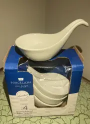 Porcelana 4 Spoon Shaped Mini Tasters White Porcelain