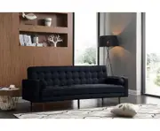 Sofa Bed 3 Seater Button Tufted Lounge Set for Living Room Couch in Velvet Black Colour