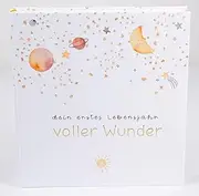 goldbuch 50 498 Baby Diary Full of Wonders Space White, Memory Album with 100 Illustrated Pages, Cover with Gold Embossing and Night Sky Motif, Baby Album Approx. 24.5 x 22.5 x 3.5 cm