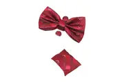 Mens Dark Red Zig Zag Matching Bow Tie, Pocket Square & Cuff Links Set