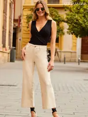 Sosandar Natural High Waist Wide Leg Cropped Jeans (B80623) | $127