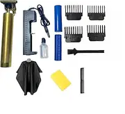 THOUGHTOSIS Professional Rechargeable Hair Clipper Set, Cordless T-Blade Trimmer with 4 Guide Combs, Separate Charger with Backup Batteries, Barber Cape, Black and Gold/Gold