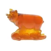 NEW DAUM CRYSTAL CHINESE HOROSCOPE AMBER PIG FIGURINE #03392 BRAND NIB CUTE F/SH
