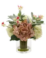 Creative Displays Pink Hydrangea & Wild Flower Arranged in Glass Vase