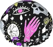 Magic Witch Witchcraft Bohemian Drawing Print Various Activities Shower Cap Reusable Soft And Lightweight Bath Hair Cap Long Hair