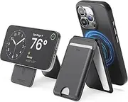 elago Magnetic Leather Wallet Compatible with MagSafe for iPhone 16/15/14/13/12 Series - Adjustable Stand Type Phone Wallet, Vegan Leather, Multi-Angle, Card-Pressing Mechanism (Black)