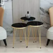 Round Nesting Coffee Table Decorative Gold Metal Leg Modern Furniture Set 3 Pcs