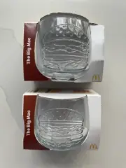 2x McDonalds Wobbling Glass Cups THE BIG MAC AUSTRALIA 50 Years of Maccas